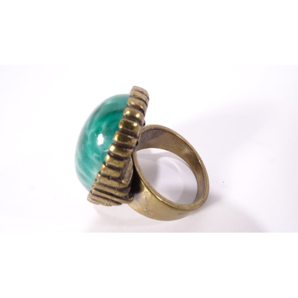 Gerard Yosca Women's Oval Puff Emerald Swirl stone Brass cocktail Ring Sz 6 165